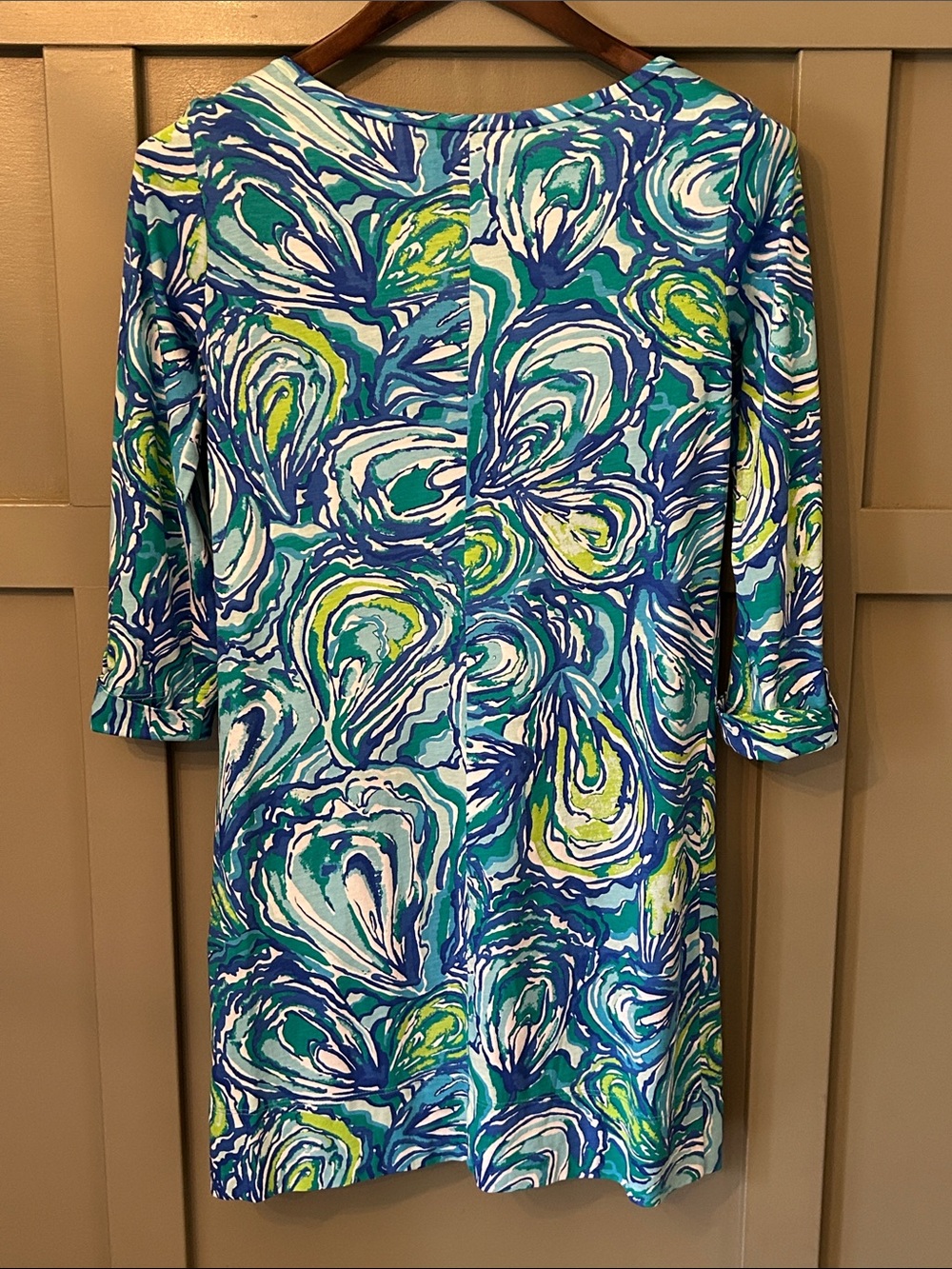 Lilly Pulitzer Linden Dress Oh Shucks Oyster Print Pima Cotton Blue Green XXS - Picture 6 of 9